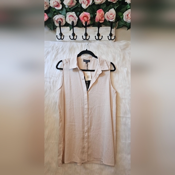 Modern Works Classic Sleeveless Pinstriped Button Down Shirt - Picture 1 of 6
